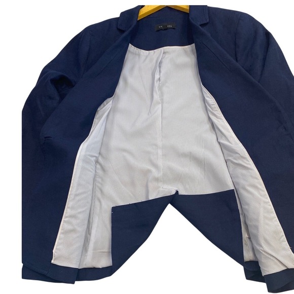 Talbots Navy Blue Linen Blazer Jacket Size 10 | Single Button Career Office - Picture 8 of 10
